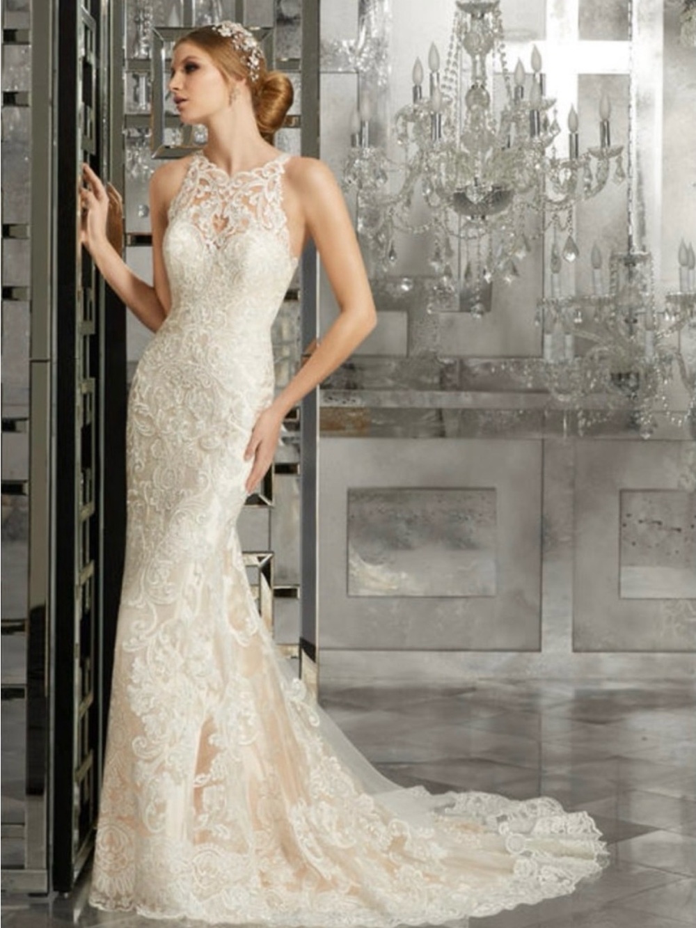 Mori Lee Champagne/ivory Lace Illusion Mermaid Gown 8173 Mimi